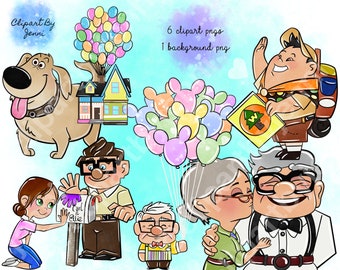 Set Of Watercolour UP Movie Clipart / Carl & Ellie Clipart / Up Printable Digital Download Clipart / Wilderness Explorer Clipart / Up Movie