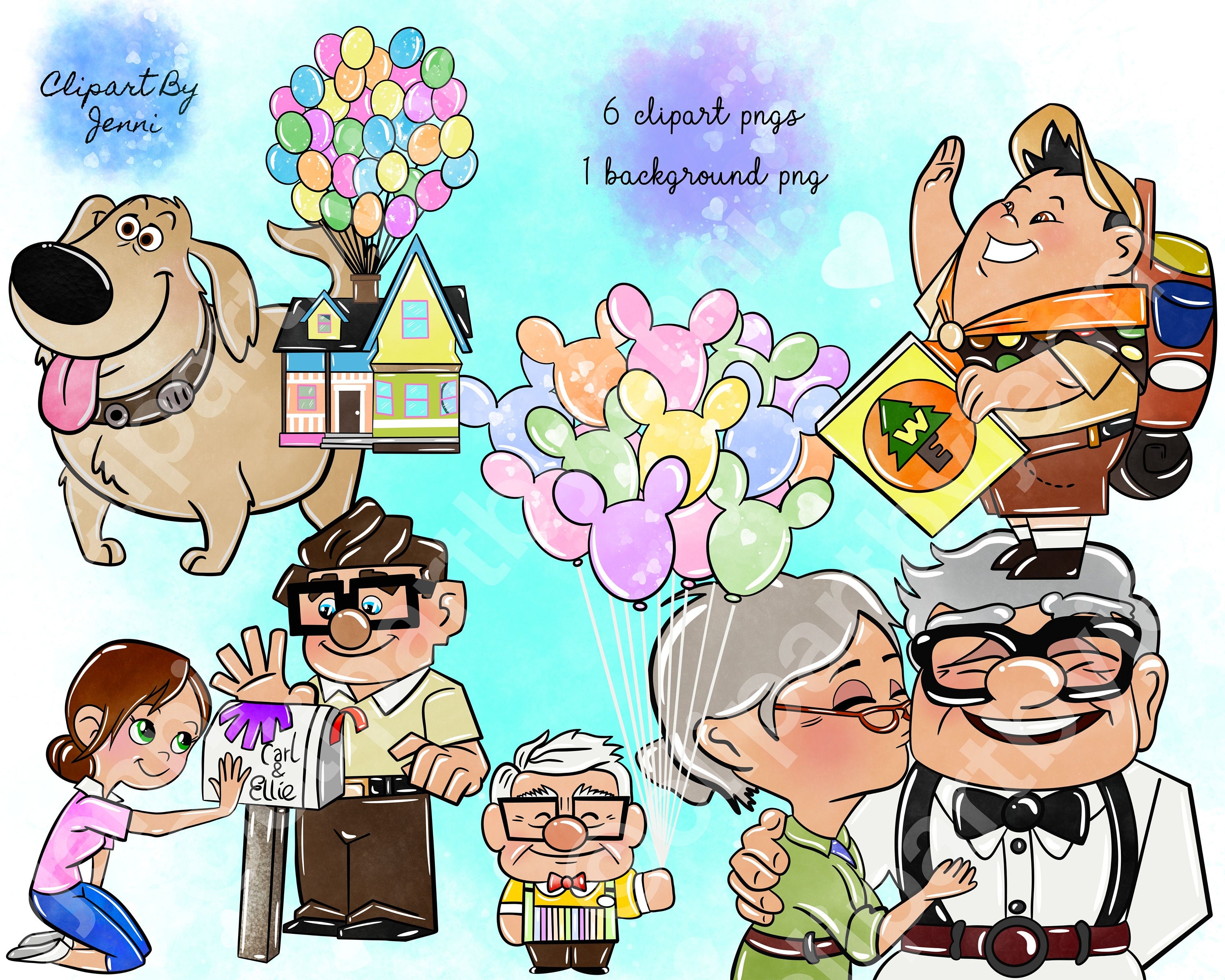 Set of Watercolour UP Movie Clipart / Carl & Ellie Clipart / up