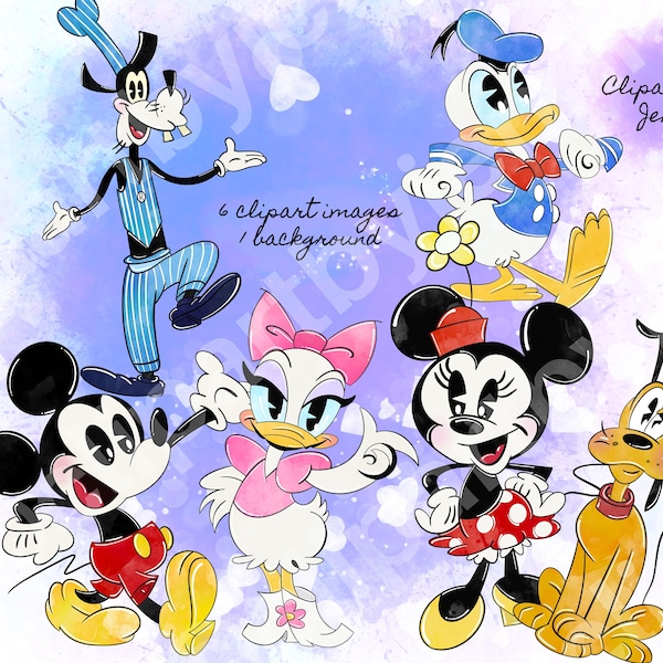 Set Of Mickey & Minnies Runaway Railway Crew Watercolour Clipart / Mickey and Friends Clipart / Minnie Mickey Clipart Printables PNG