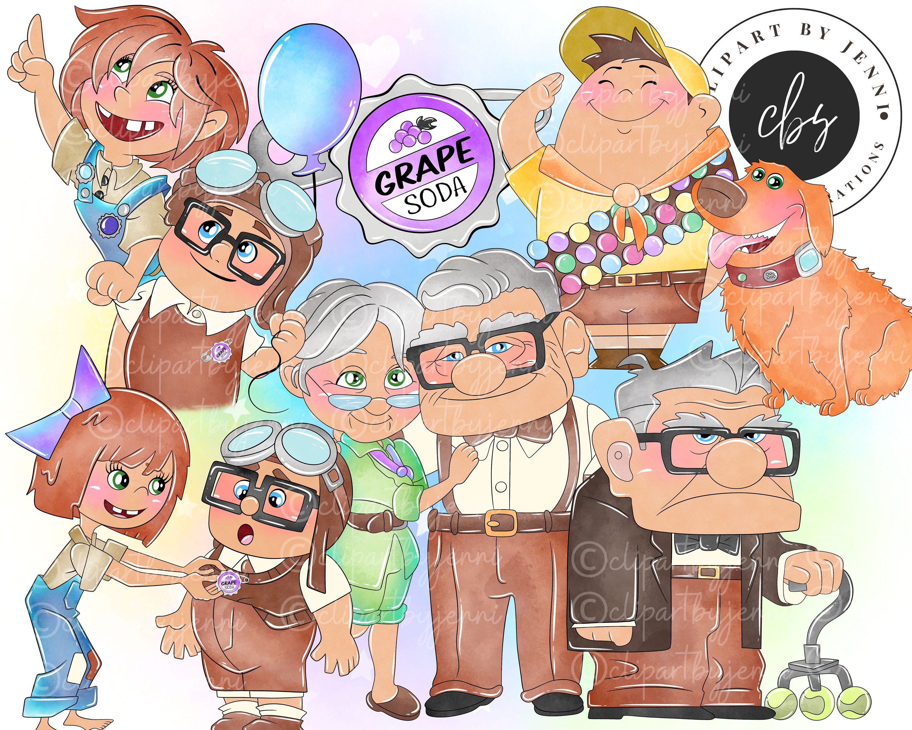 Watercolour UP Movie Clipart / Carl & Ellie Clipart 300 Dpi / up