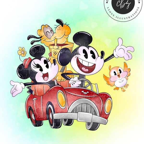 Watercolour Mickey & Minnies Runaway Railway Clipart / Mickey Minnie Watercolour Park Ride / Mickey Minnie PNG Printable Digital Download