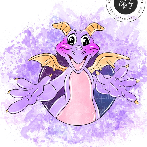 Watercolour Figment Clipart / Epcot Park Clipart / Figment PNG Printable Digital Download Sublimation / Figment Art / Figment Purple Dragon