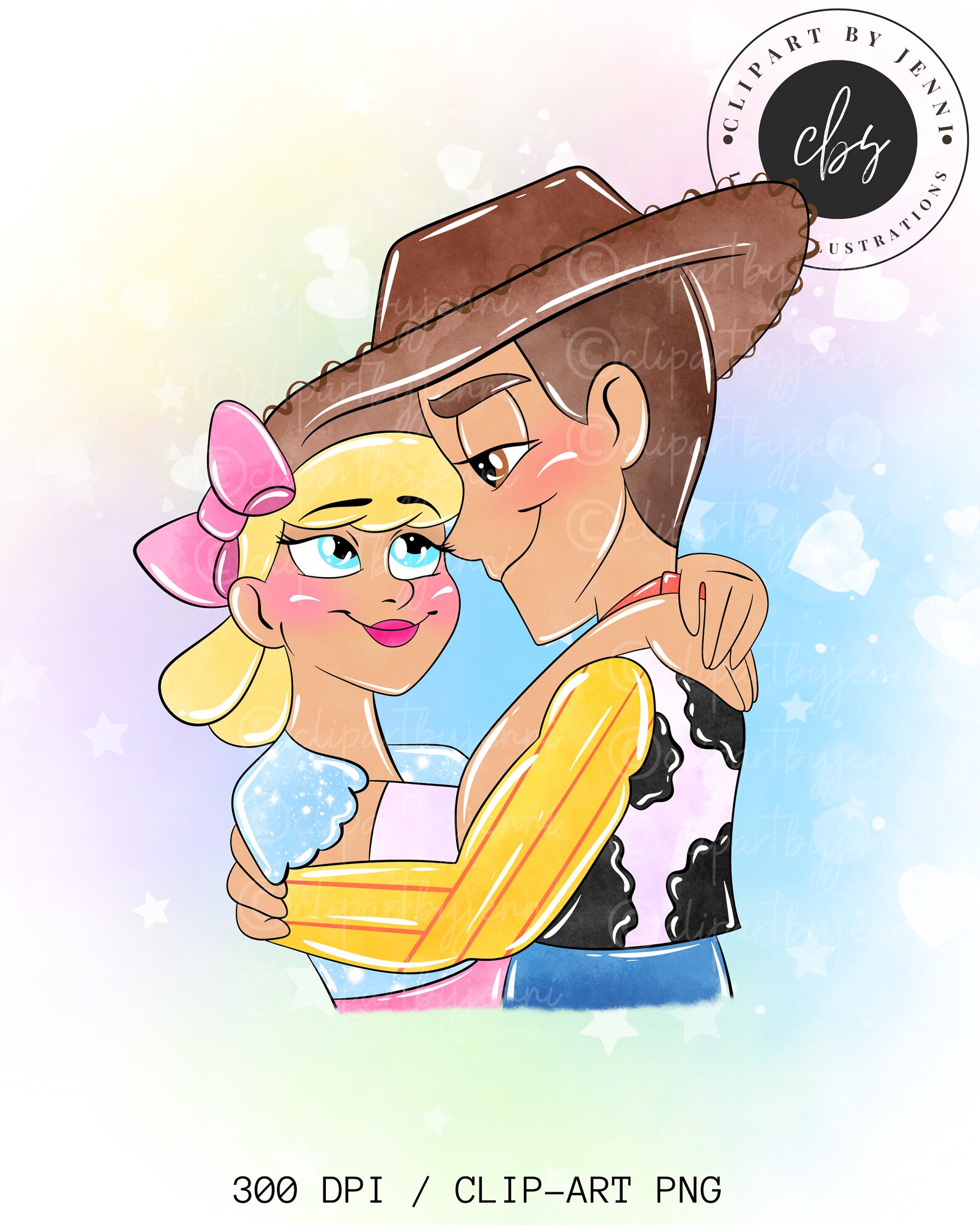 Watercolour Toy Story Woody & Bo-peep Clipart / Toy Story Clipart PNG