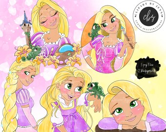 Acuarela Rapunzel Enredados Clipart / Película Enredados PNG Imprimible / Sublimación Rapunzel PNG / Ilustraciones de acuarela Rapunzel