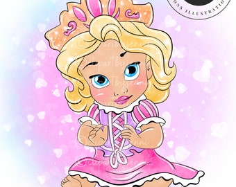 Acuarela Rapunzel Bebé Clipart / Bebé Rapunzel Imprimible PNG Descarga Digital / Bebé Princesa Clipart / Acuarela Enredado Clipart PNG