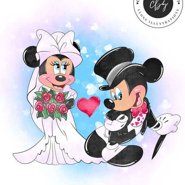 Mickey And Minnie Wedding Watercolour Clipart / Mickey Minnie Marriage Clipart PNG 300dpi / Mickey Minnie Marriage Printable Sublimation