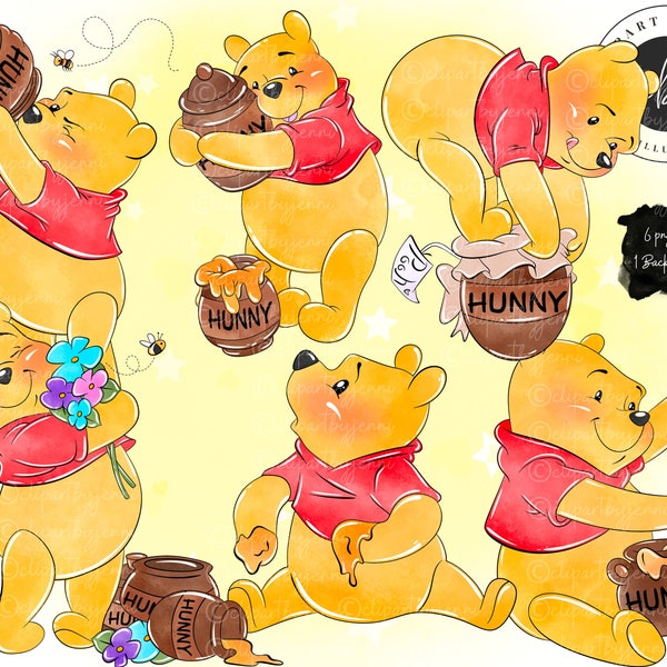 Acuarela Winnie The Pooh Clipart Bundle Set / Winnie The Pooh acuarela PNG imprimible / Winnie The Pooh Descarga digital / Pooh Bear