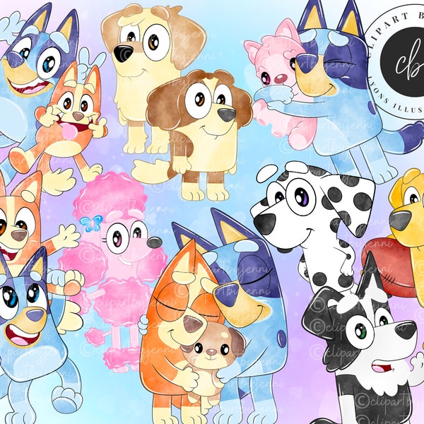 Watercolour Blue Dog & Friends Clipart / Blue Dog Tv Show PNG Digital Download / Blue Dog Friends Sublimation Set / Blue Dog PNG Clipart