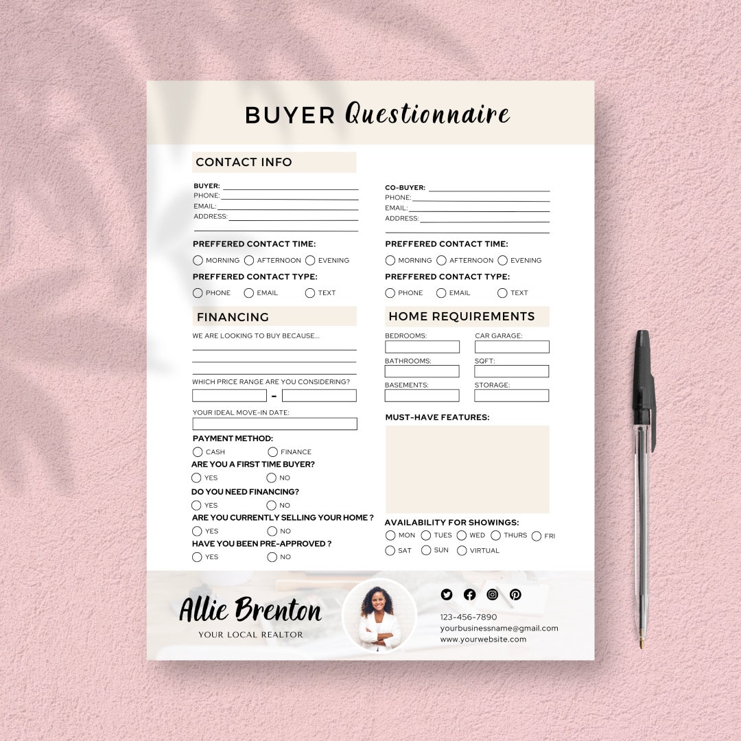 Buyer Questionnaire | Real Estate Questionnaire | Real Estate Marketing ...