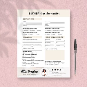 Buyer Questionnaire | Real Estate Questionnaire | Real Estate Marketing | Home Buyer Questionnaire | Realtor Templates | Real Estate Forms