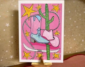 Pink Cowboy Postcard A6