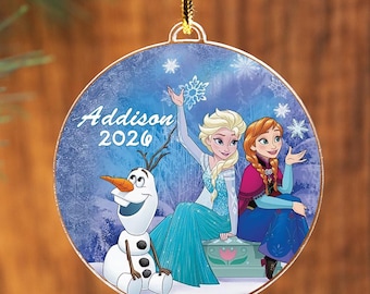 Custom Frozen Ornament, Disney Frozen Elsa Gift, Kids Xmas Keepsake, Tree Decor for Girls