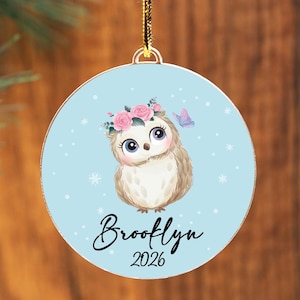 Personalized Baby's First Christmas Ornament, Baby Owl Keepsake, Buckled Owl Holiday Decoration