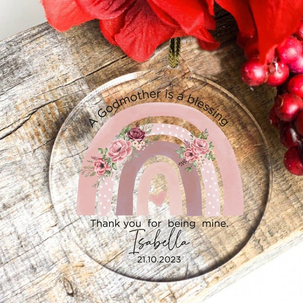 Baby Girl Baptism Custom Ornament,Thank You Gift From Godmother,Baptism Gift For Girl,Personalized Christening Gift,Godparents Keepsake