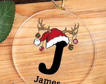 Letter Name Ornament, Personalized Family Christmas Gift, Initial Santa Design Tree Decor