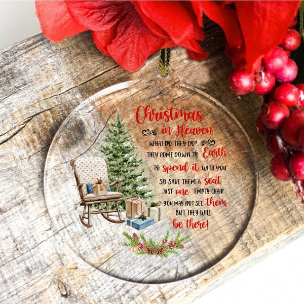 Christmas in Heaven Memorial Ornament,Loss of Loved Mom Dad Remembrance Gift,Loss of Grandparents Keepsake,Sympathy Gifts,Xmas Tree Decor