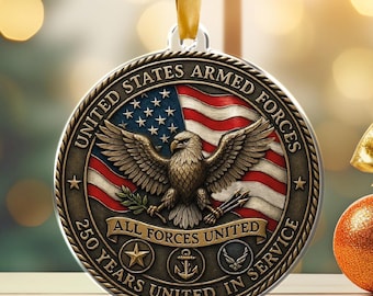 USA Anniversary Ornament, Patriotic Military Crest Gift, Armed Forces Keepsake