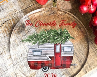 Personalized Camper Ornament 2026, Family Vacation Keepsake, Acrylic Christmas Gift, Camping Van Design Keepsake