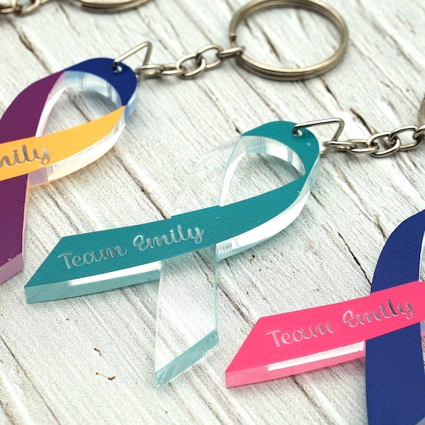 Cervical Cancer Awareness Gift,Custom Ribbon Keychains,Personalized Teal White Acrylic Keychain,Support Team Gifts,Cervical Warrior Gift