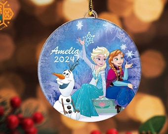 Personalized Frozen Ornament, Disney Anna And Elsa Acrylic Ornament, Kids Christmas Tree Decor