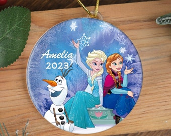 Custom Frozen Ornament,Elsa Christmas Gift,Disney Frozen Ornament,Elsa Anna Olaf Ornament,Personalized Kids Frozen Keepsake,Xmas Tree Decor