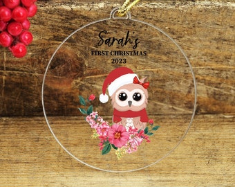 Baby's First Christmas Ornament,Custom Baby Girl Name Keepsake,Owl Girls Gifts,Personalized Owl Tree Decor,Xmas Holiday Acrylic Ornament