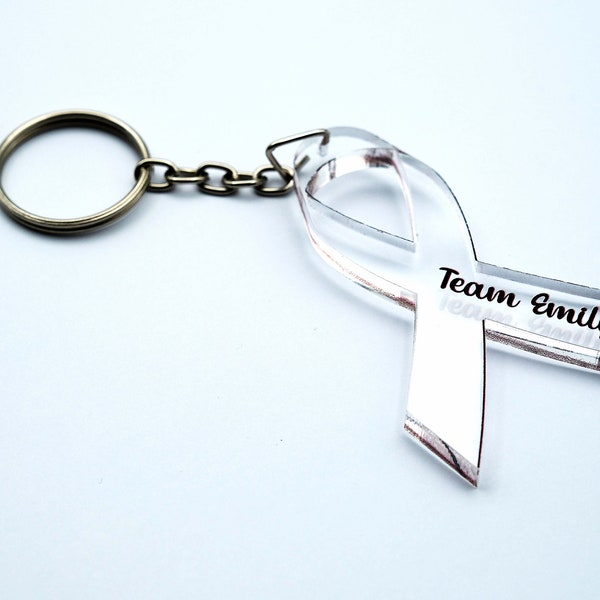 Lung Cancer Awareness Gift, Custom Keychain for White Ribbon, Cancer Ribbon Keychain, Cancer Warrior Mom Gift, Personalized Acrylic Keychain