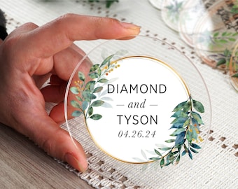 Personalized Acrylic Coasters,Custom Wedding Favors in Bulk,Gifts for Guests,Engagement Gift Coasters,Wedding Shower Favors,Engaged Keepsake