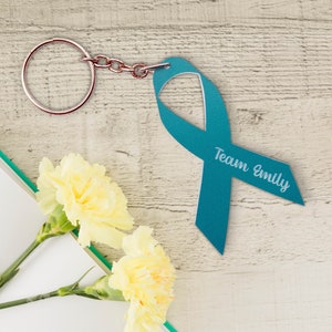 Ovarian Cancer Ribbon Keychain,Custom Teal Ribbon Gift, Personalized Cancer Survivor Keychain, Ovarian Cancer Gifts, Gift For Cancer Warrior