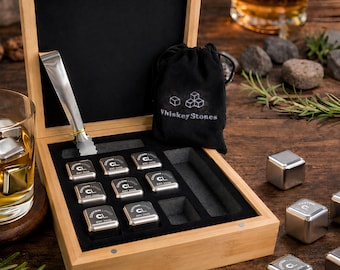 Personalized Whiskey Stones Corporate Gift, Employee Gift Set, Business Logo, 9 Reusable Ice Cubes