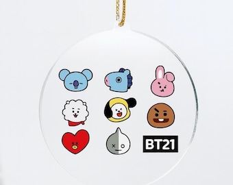 BT21 Christmas Ornament, Kpop Fan Gift, Acrylic Xmas Decor