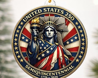 250 Years Ornament, Liberty and Bell, Patriotic Independence Keepsake