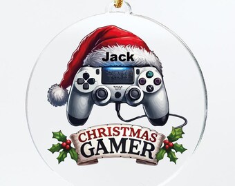 Custom Christmas Gamer Ornament, Gaming Tree Decor, Santa Hat Playstation Design, Acrylic Gamer Gift