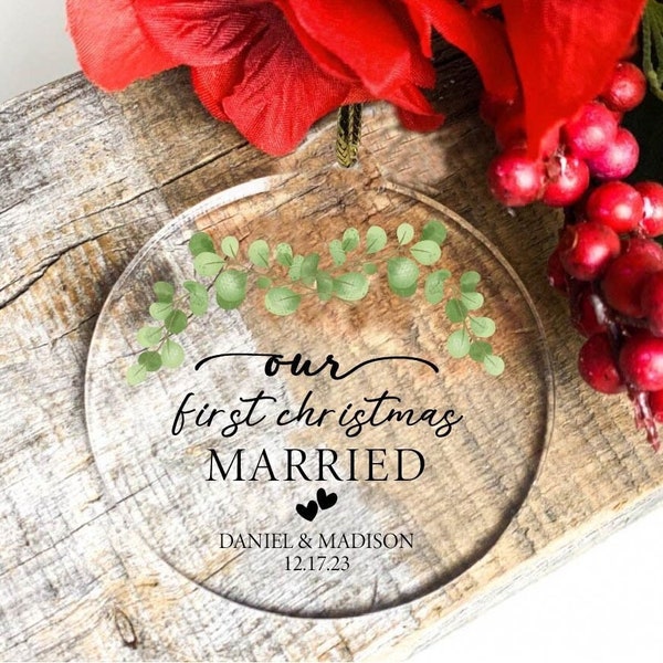 Custom Married Christmas Acrylic Ornament,First Christmas Ornament 2023,Personalized Newlywed Gift,Wedding Gift Keepsake,Gift For New Couple