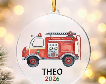Personalized Firetruck Ornament 2026, Acrylic Christmas Tree Decor for Kids, Firefighter Child Gift