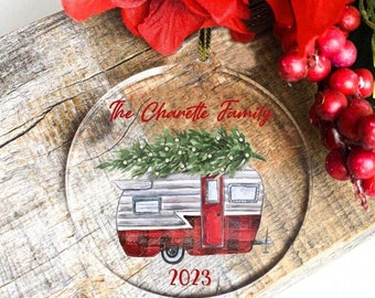 Personalized Camper Family Ornament,Custom Christmas Gift,Camping Pull Trailer Acrylic Ornaments,Family Vacation Keepsake Ornament,Trip Gift