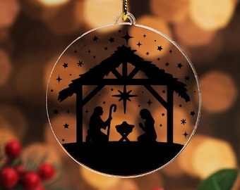 Nativity Christmas Ornament, O Holy Night Christmas Acrylic Tree Decor, Church Group Gift