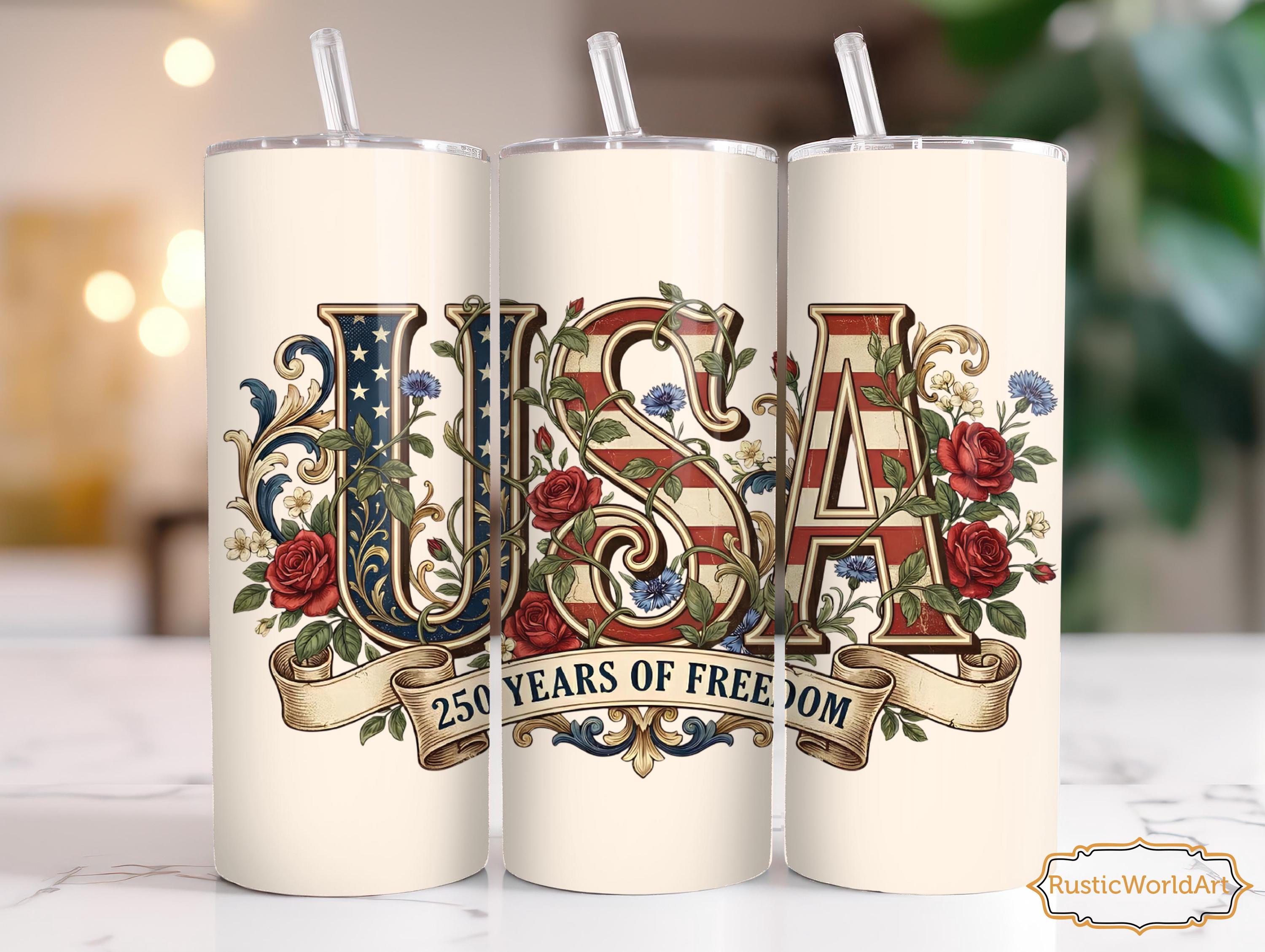 USA 250th Anniversary Tumbler, Patriotic Roses Stainless Steel
