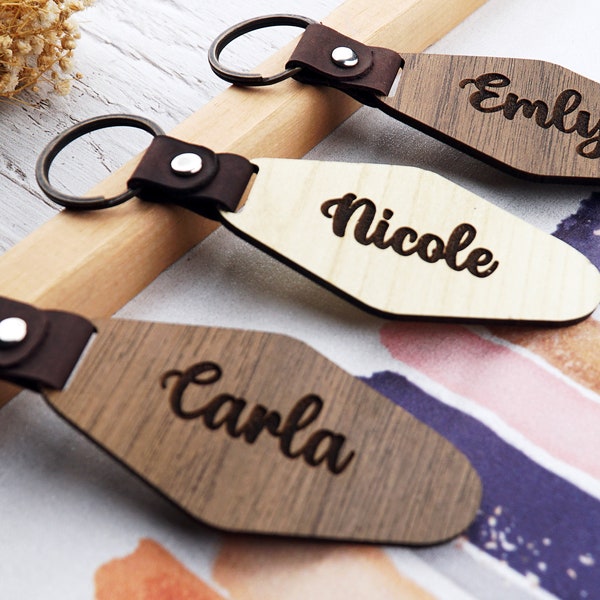 Engraved Wood Key Chain, Personalized Keychain, Wooden Anniversary Gift, Birthday Gift for Women Men, Custom Name Keychain, Wooden Keyring