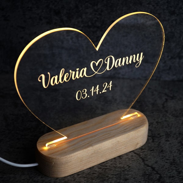 Custom Name Night Light Plaque,Engagement Gift for Couple,Personalized Couple LED Lamp,Family Keepsake,Home Decor,Bedroom LED,Bedside Light