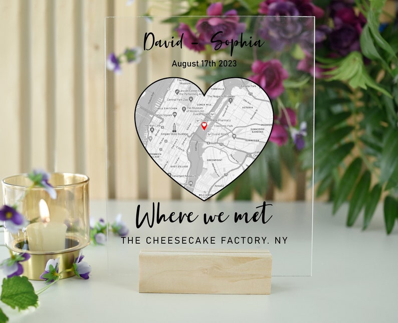 Custom Where We Met Map Plaque,our First Date Acrylic Gift,valentines