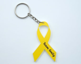 Bone Cancer Warrior Gift, Custom Yellow Ribbon Keychain, Personalized Sarcoma Cancer Awareness Gift, Bone Cancer Support Team, Sarcoma Month