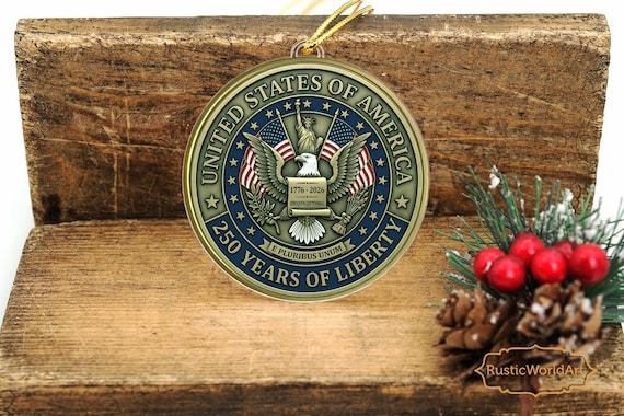 250th Anniversary Ornament, USA Independence Day Acrylic Keepsake, Liberty Eagle Bronze Independence Decor