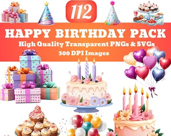 Lot de cliparts joyeux anniversaire : graphiques PNG SVG (usage commercial)
