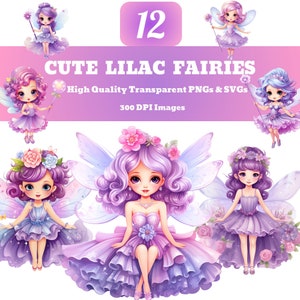 Lila Fee Clipart SVG Bundle, Märchen Clipart png, Kinderparty png, Magische Fee Clipart png, Baby Fee Clipart