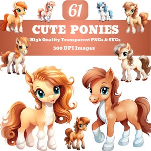 Niedliches Pony PNG SVG Clipart Bundle, digitaler Download, Pony Shirt, Pony druckbare Png, Bauernhaus Clipart Png