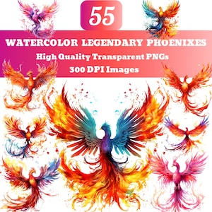 Aquarelle légendaire Phoenix PNG Clipart Bundle, Phoenix Clipart, svg Phoenix, clipart Phoenix, oiseau Phoenix, oiseau de feu clipart