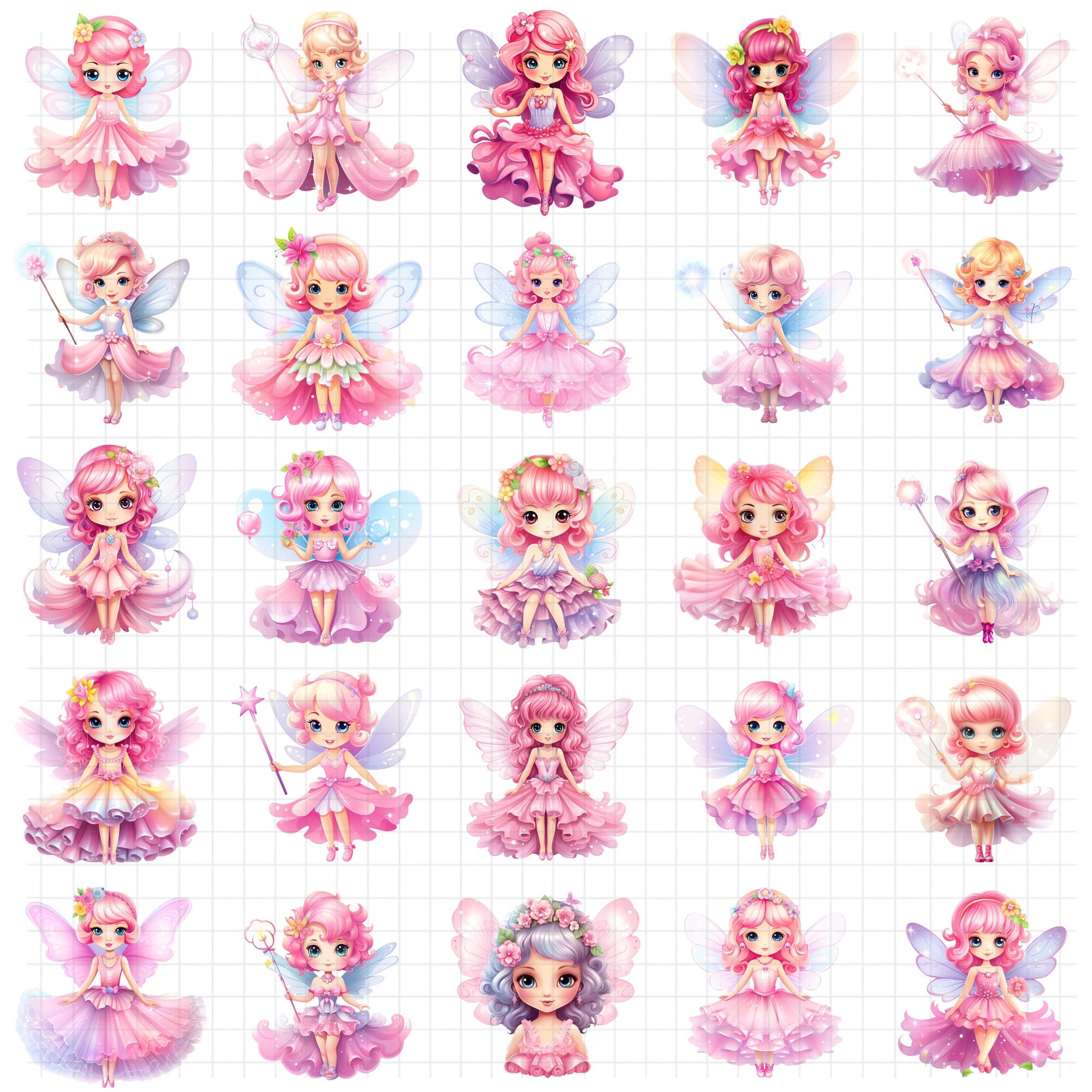Cute Pink Fairies Clipart Bundle, Fairytale PNG SVG Graphics - Etsy