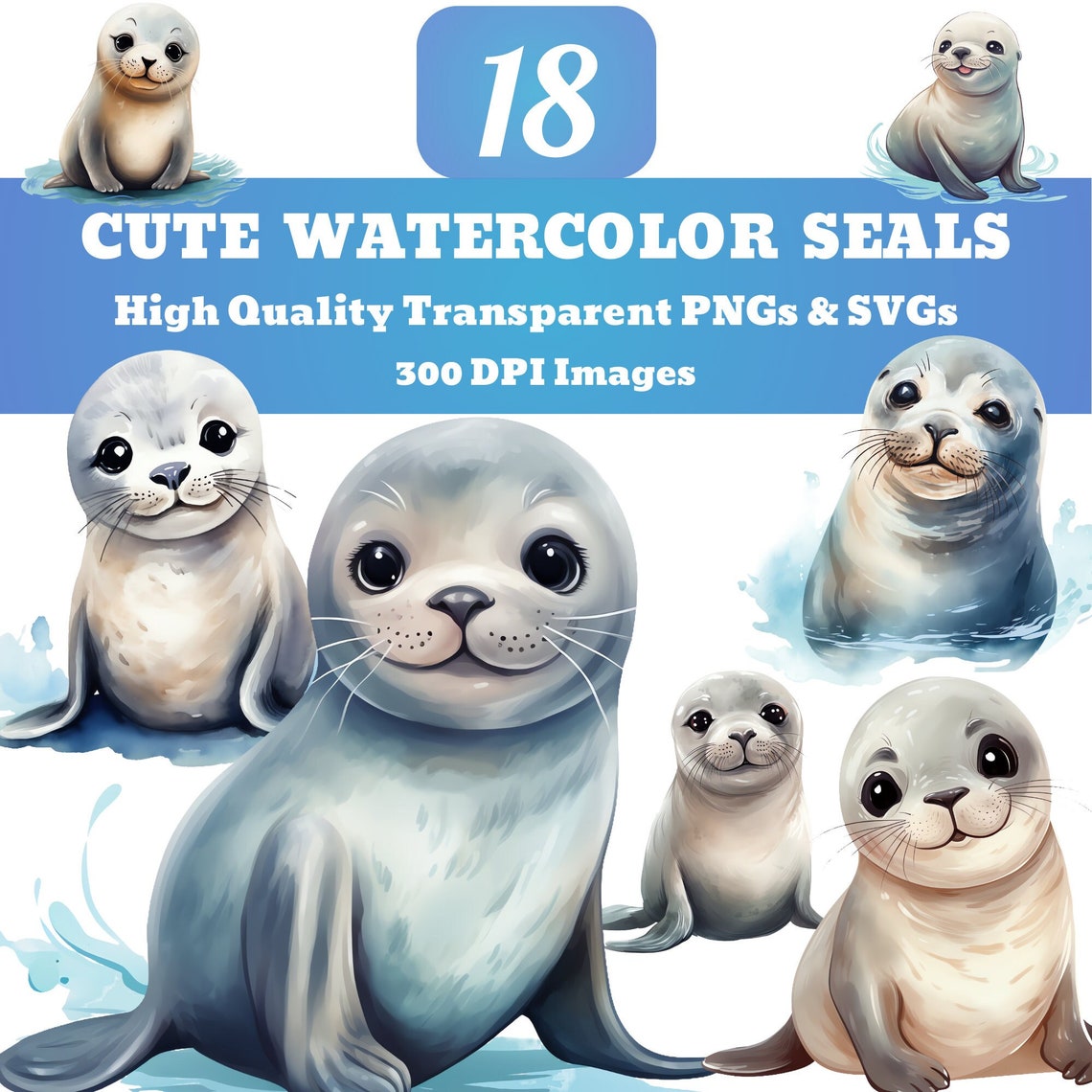 Cute Watercolor Seal Clipart, Nursery Ocean Animals (SVG, PNG) - Etsy