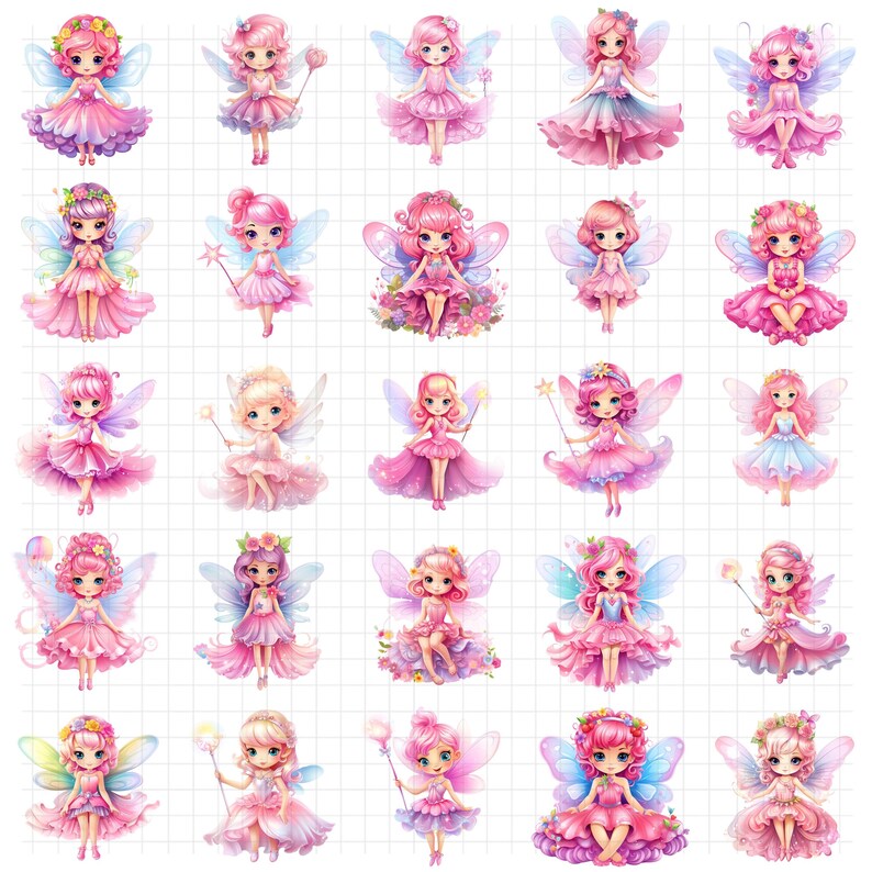 Cute Pink Fairies Clipart Bundle, Fairytale PNG SVG Graphics - Etsy
